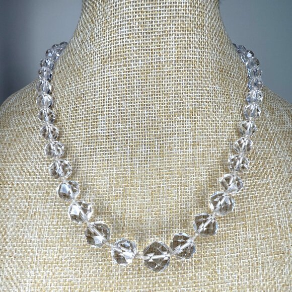 Vintage Glass Crystal Beaded Necklace With Graduated Faceted Beads & Metal Clasp - Picture 1 of 6